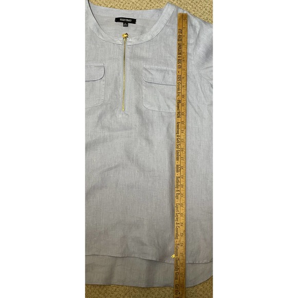 ELLEN TRACY Women’s L Linen Blouse Blue Pull On Quarter Zip - Picture 9 of 9